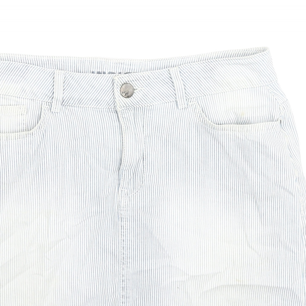 Indigo Womens Blue Striped Cotton A-Line Skirt Size 10 Zip