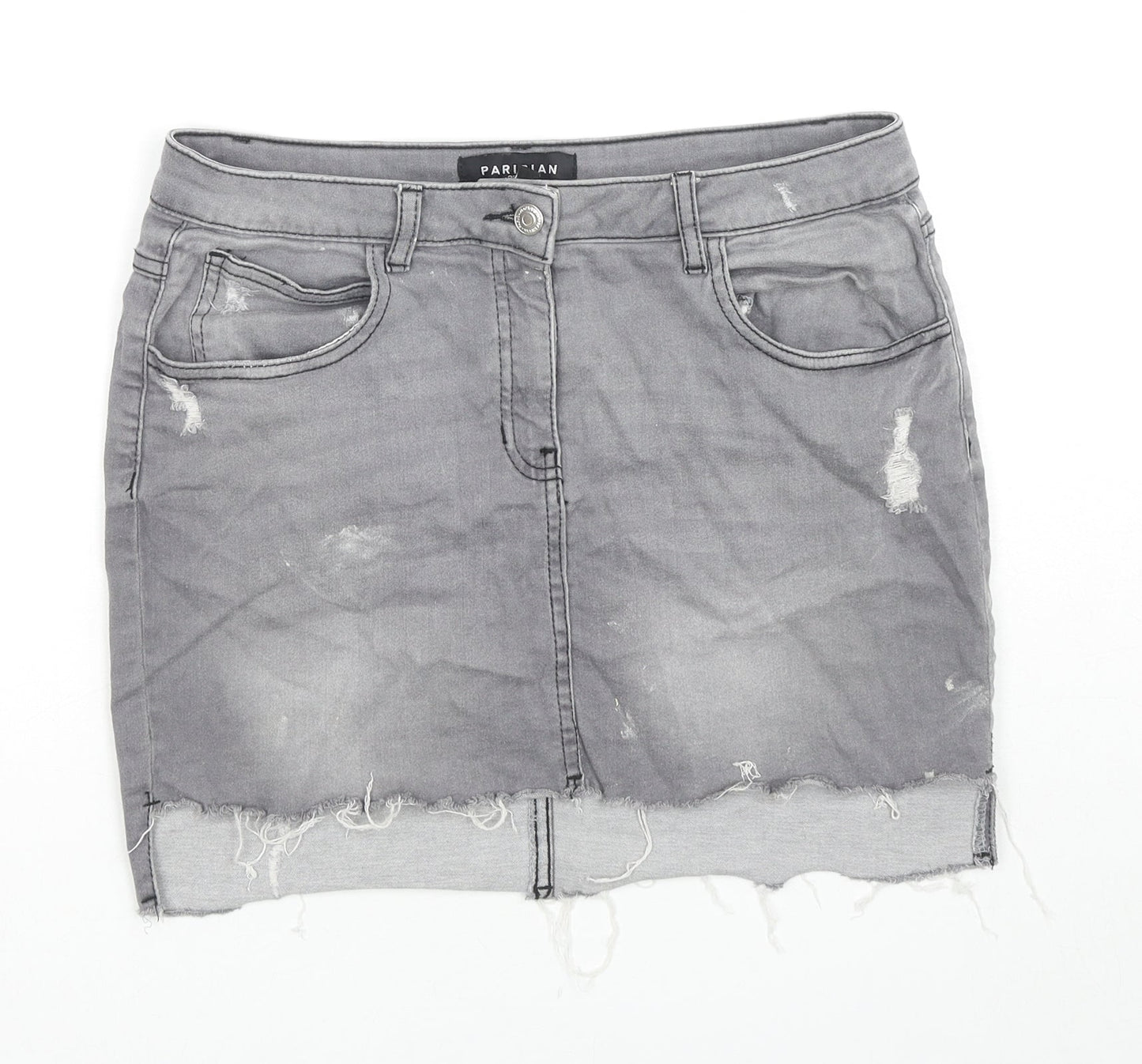 PARISIAN SIGNATURE Womens Grey Cotton Mini Skirt Size 14 Zip - Distressed