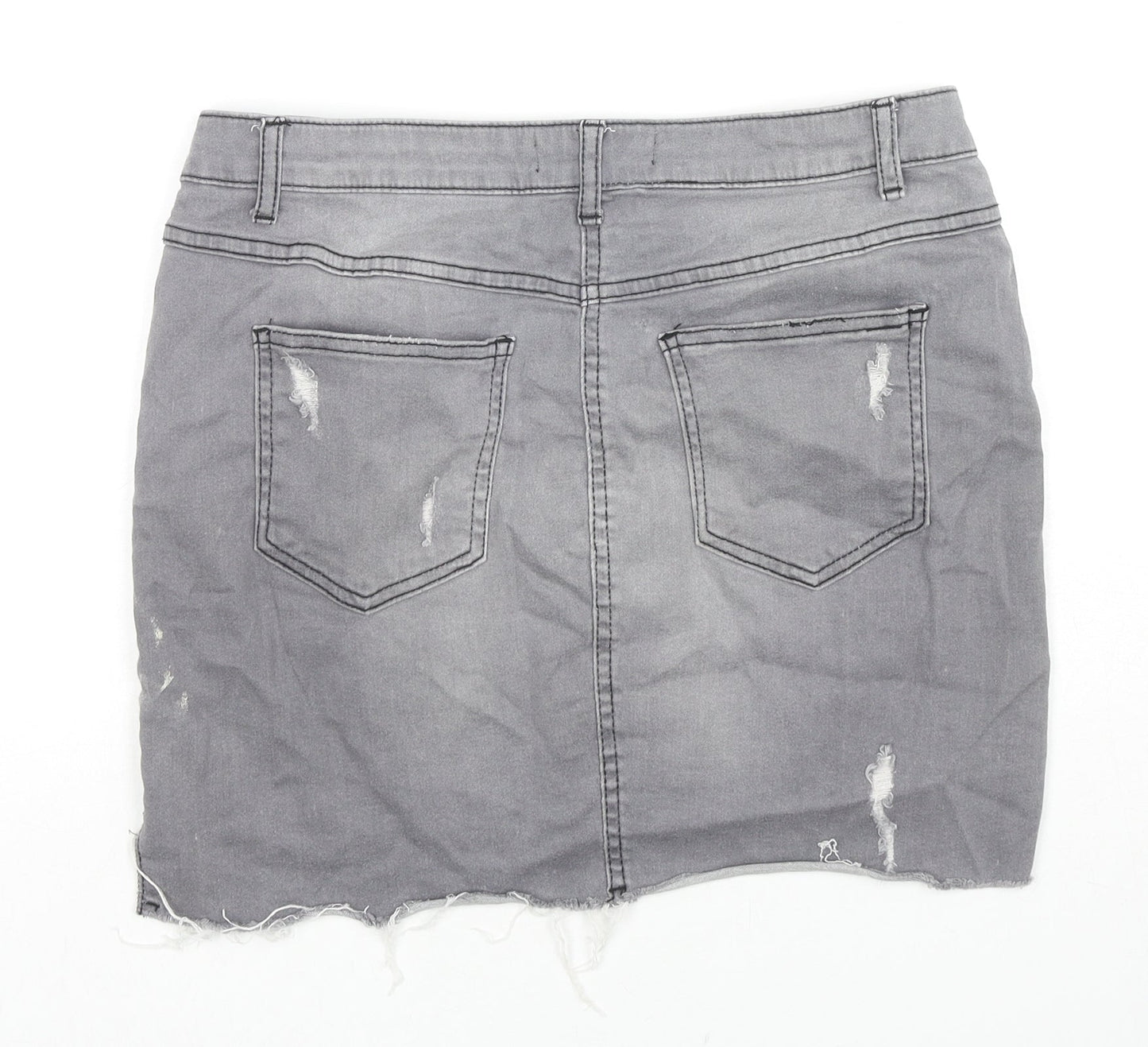 PARISIAN SIGNATURE Womens Grey Cotton Mini Skirt Size 14 Zip - Distressed