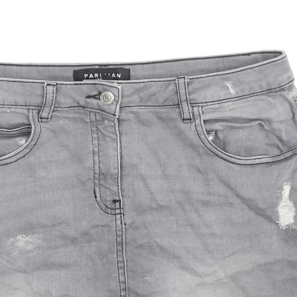 PARISIAN SIGNATURE Womens Grey Cotton Mini Skirt Size 14 Zip - Distressed