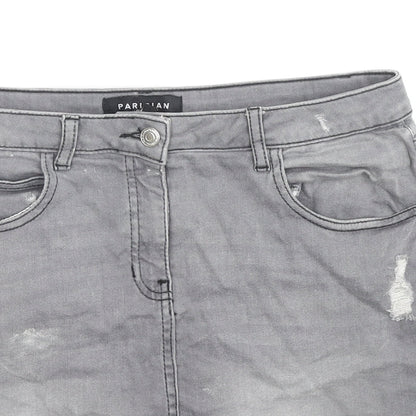 PARISIAN SIGNATURE Womens Grey Cotton Mini Skirt Size 14 Zip - Distressed