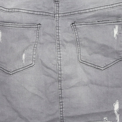 PARISIAN SIGNATURE Womens Grey Cotton Mini Skirt Size 14 Zip - Distressed