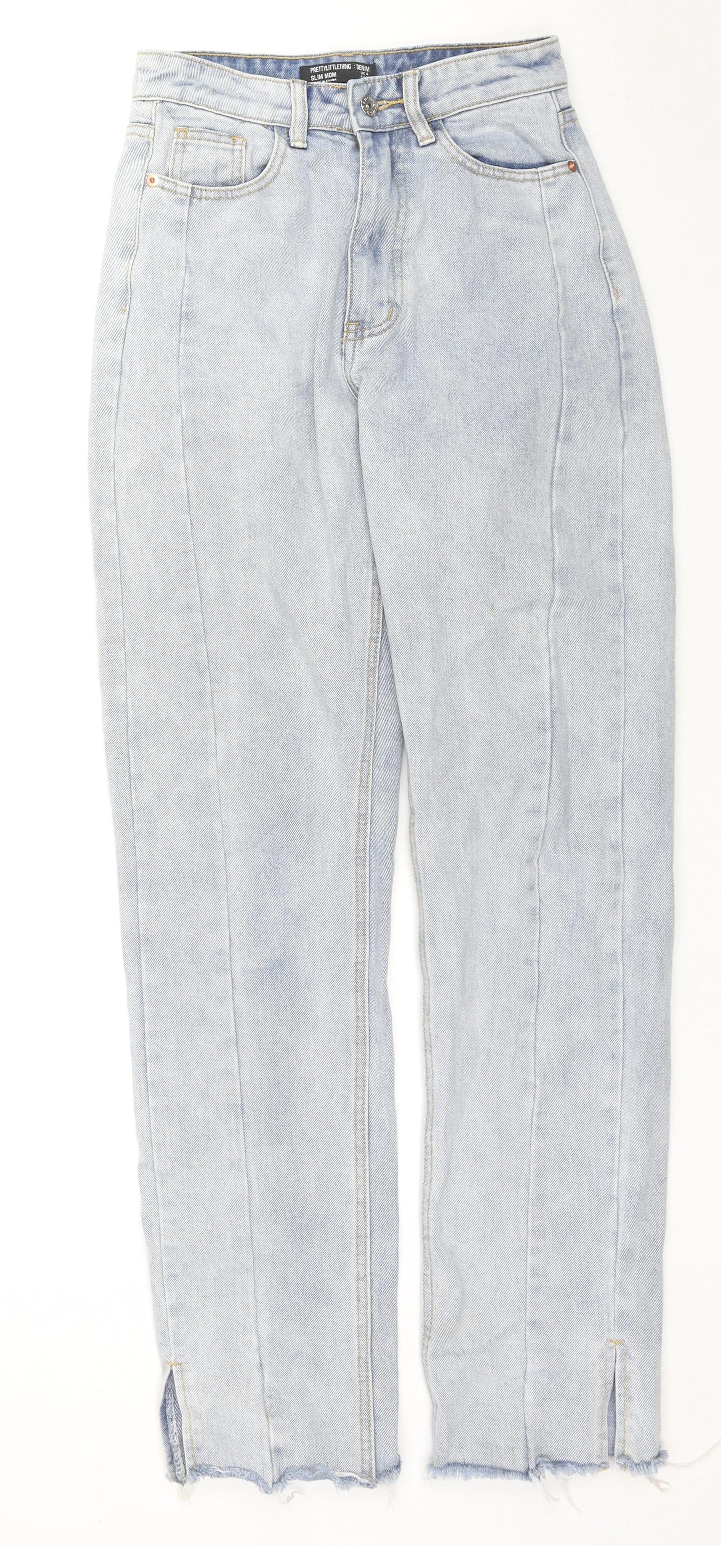 PRETTYLITTLETHING Womens Blue Cotton Mom Jeans Size 4 L32 in Regular Zip