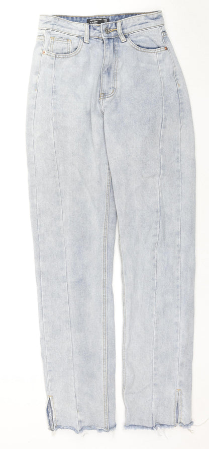 PRETTYLITTLETHING Womens Blue Cotton Mom Jeans Size 4 L32 in Regular Zip