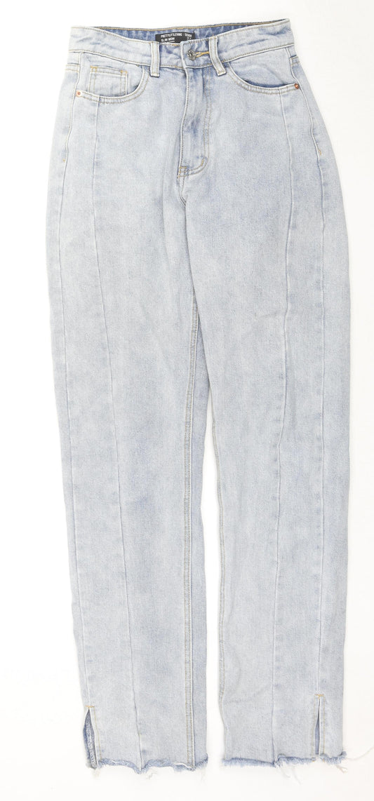 PRETTYLITTLETHING Womens Blue Cotton Mom Jeans Size 4 L32 in Regular Zip