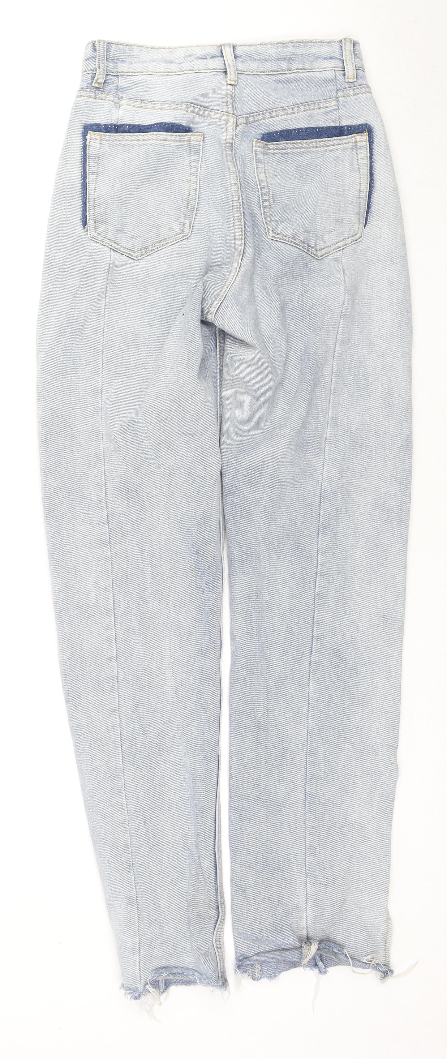 PRETTYLITTLETHING Womens Blue Cotton Mom Jeans Size 4 L32 in Regular Zip