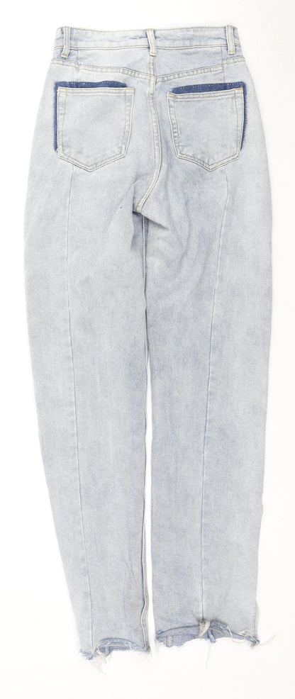 PRETTYLITTLETHING Womens Blue Cotton Mom Jeans Size 4 L32 in Regular Zip