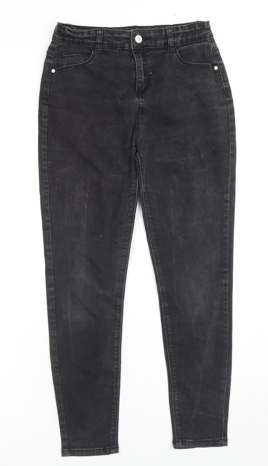 Denim & Co. Girls Black Cotton Skinny Jeans Size 12-13 Years L25 in Regular Zip