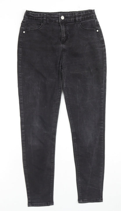 Denim & Co. Girls Black Cotton Skinny Jeans Size 12-13 Years L25 in Regular Zip