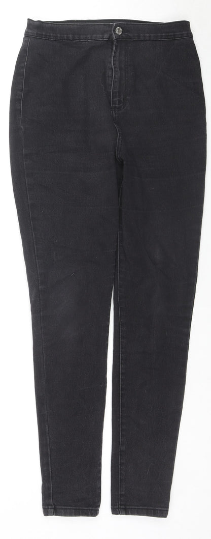 PRETTYLITTLETHING Womens Black Cotton Skinny Jeans Size 12 L28 in Regular Zip