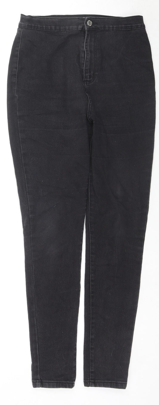 PRETTYLITTLETHING Womens Black Cotton Skinny Jeans Size 12 L28 in Regular Zip