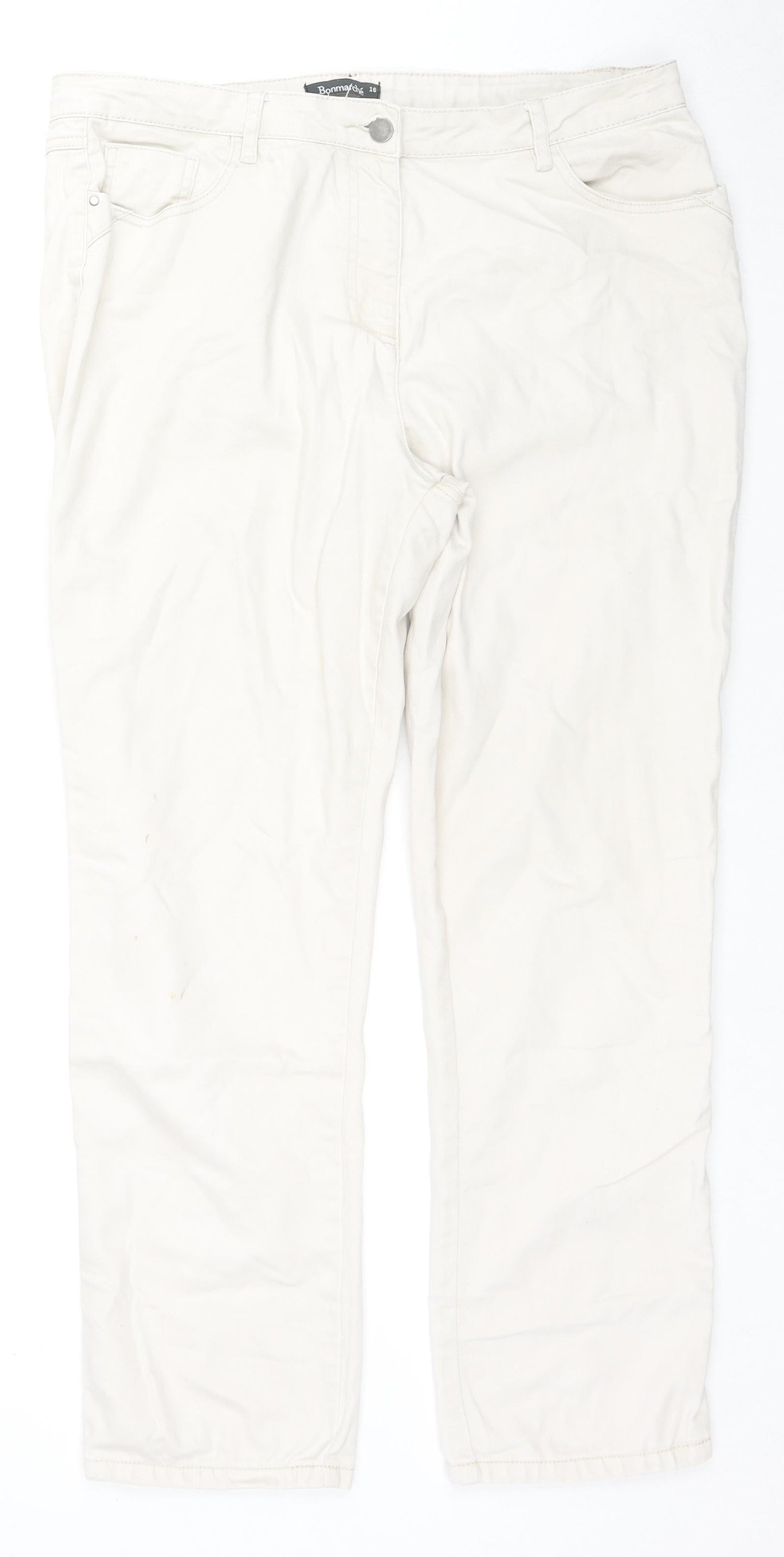 Bonmarché Womens Beige Cotton Straight Jeans Size 16 L28 in Regular Zip