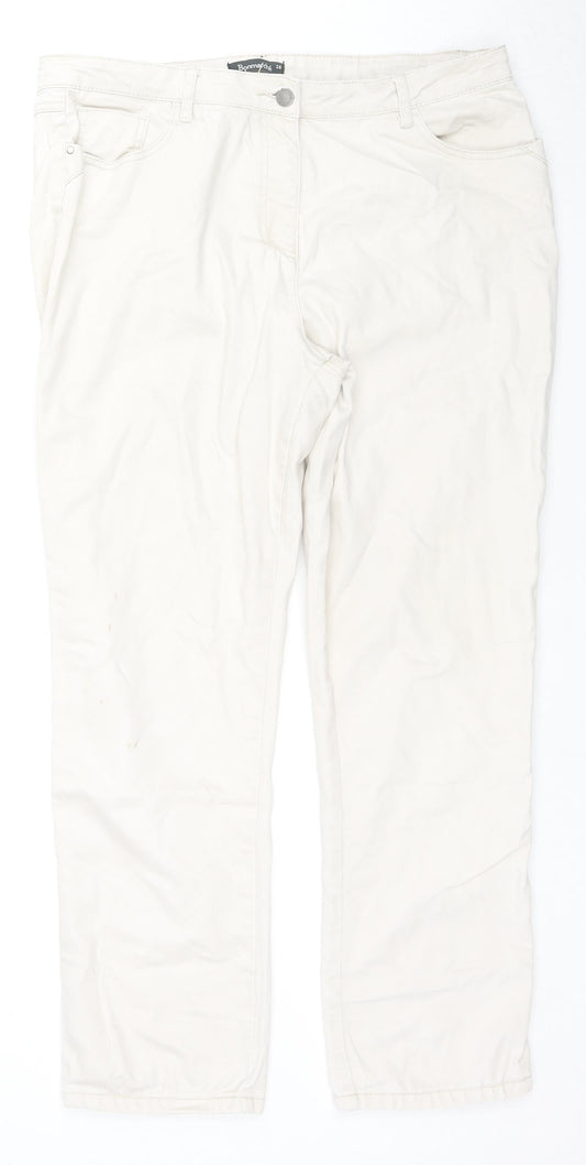 Bonmarché Womens Beige Cotton Straight Jeans Size 16 L28 in Regular Zip
