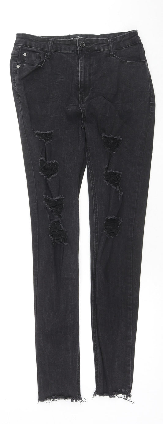 Missguided Womens Black Cotton Skinny Jeans Size 12 L29 in Regular Zip