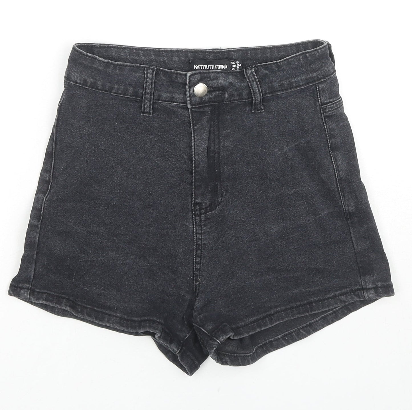 PRETTYLITTLETHING Womens Black Cotton Hot Pants Shorts Size 6 L3 in Regular Zip