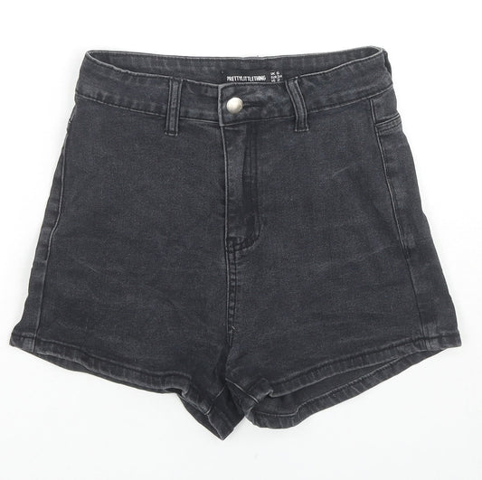 PRETTYLITTLETHING Womens Black Cotton Hot Pants Shorts Size 6 L3 in Regular Zip