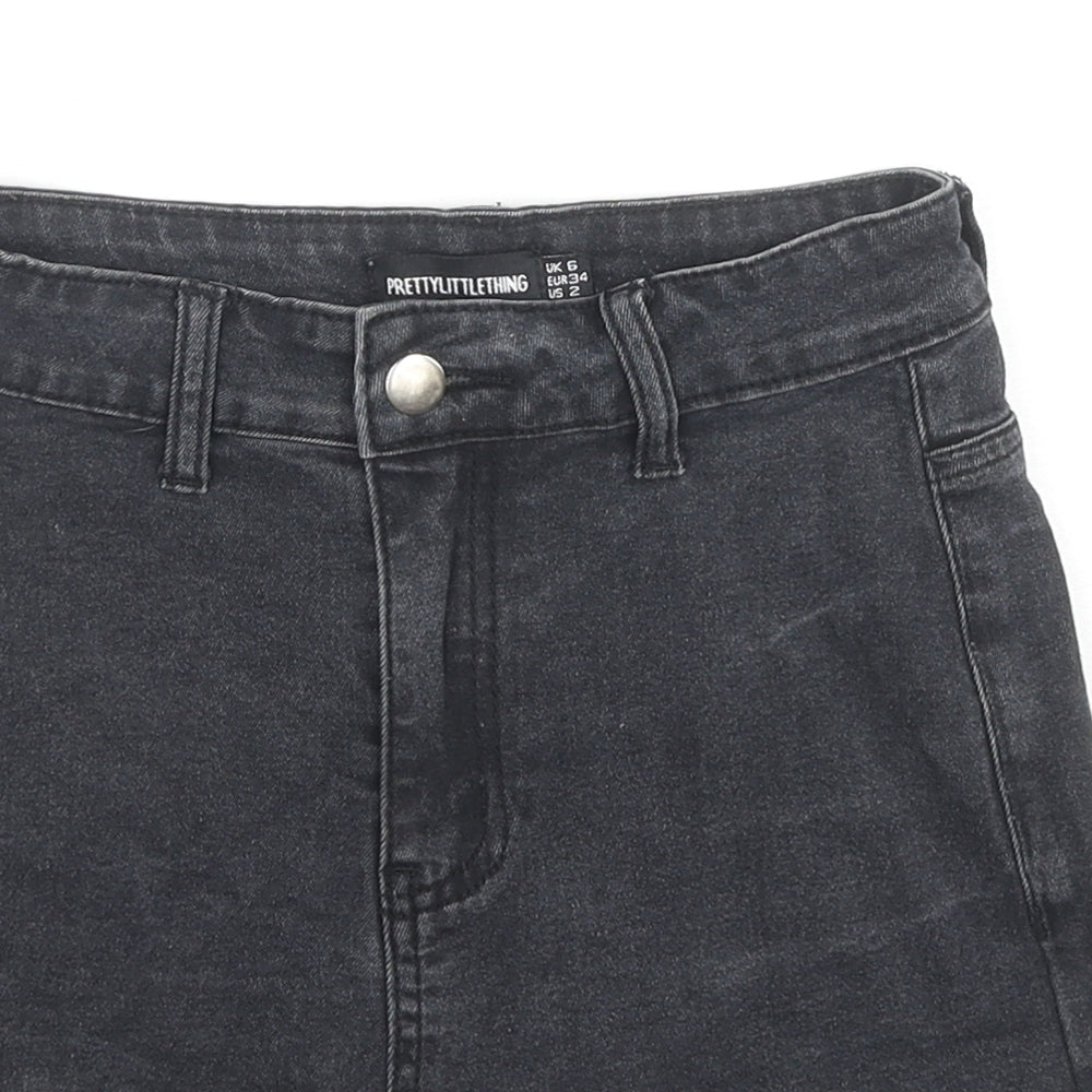 PRETTYLITTLETHING Womens Black Cotton Hot Pants Shorts Size 6 L3 in Regular Zip
