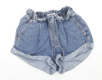 River Island Womens Blue Cotton Hot Pants Shorts Size 6 L3 in Regular Drawstring