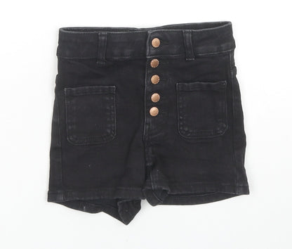 New Look Girls Black Cotton Hot Pants Shorts Size 9 Years L3 in Regular Zip