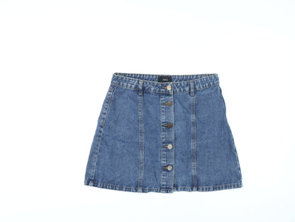 A&G Womens Blue Cotton A-Line Skirt Size 10 Button