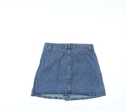 A&G Womens Blue Cotton A-Line Skirt Size 10 Button