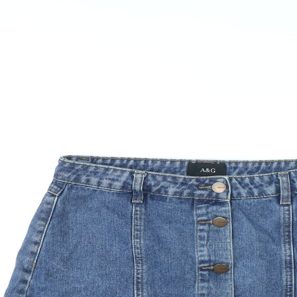 A&G Womens Blue Cotton A-Line Skirt Size 10 Button