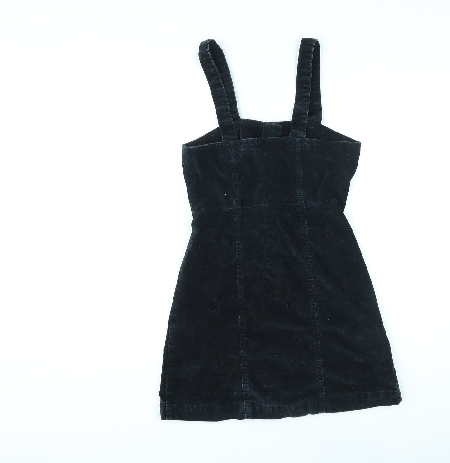 Denim & Co. Womens Black Cotton Pinafore/Dungaree Dress Size 6 Square Neck Button