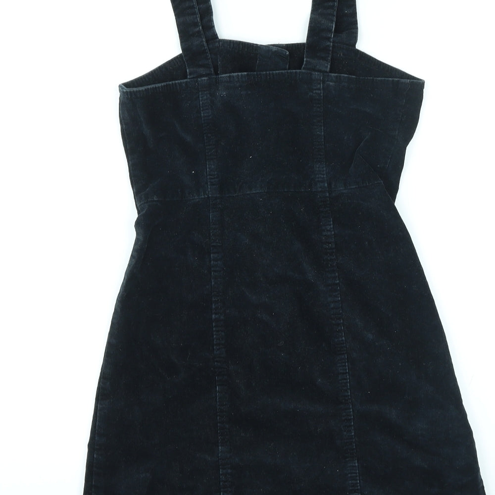 Denim & Co. Womens Black Cotton Pinafore/Dungaree Dress Size 6 Square Neck Button