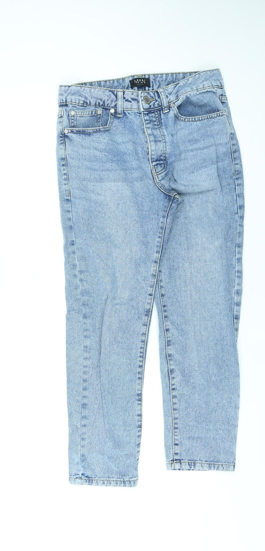 Boohoo Mens Blue Cotton Straight Jeans Size 28 in L24 in Regular Zip