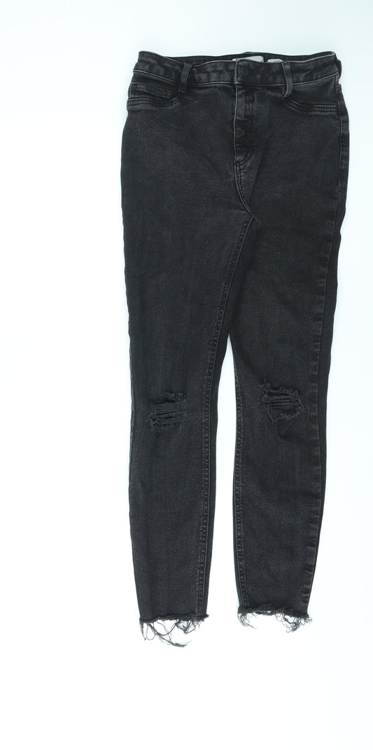 New Look Womens Black Cotton Skinny Jeans Size 12 L26 in Regular Zip