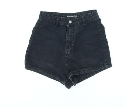 PRETTYLITTLETHING Womens Black Cotton Hot Pants Shorts Size 4 L3 in Regular Zip