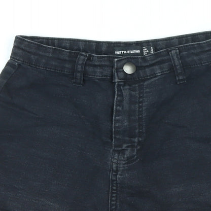PRETTYLITTLETHING Womens Black Cotton Hot Pants Shorts Size 4 L3 in Regular Zip