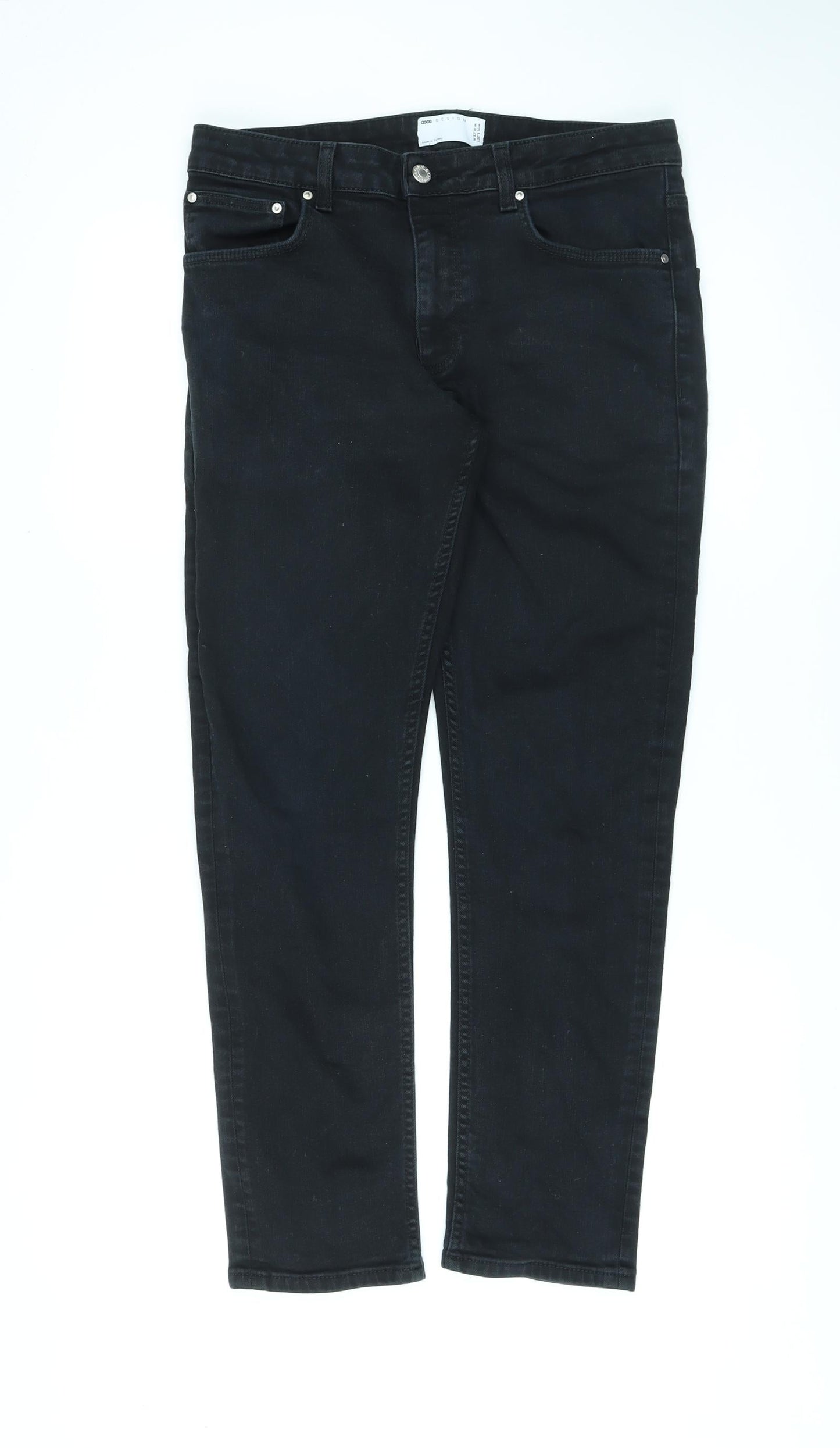 ASOS Womens Black Cotton Straight Jeans Size 23 in L26 in Regular Zip