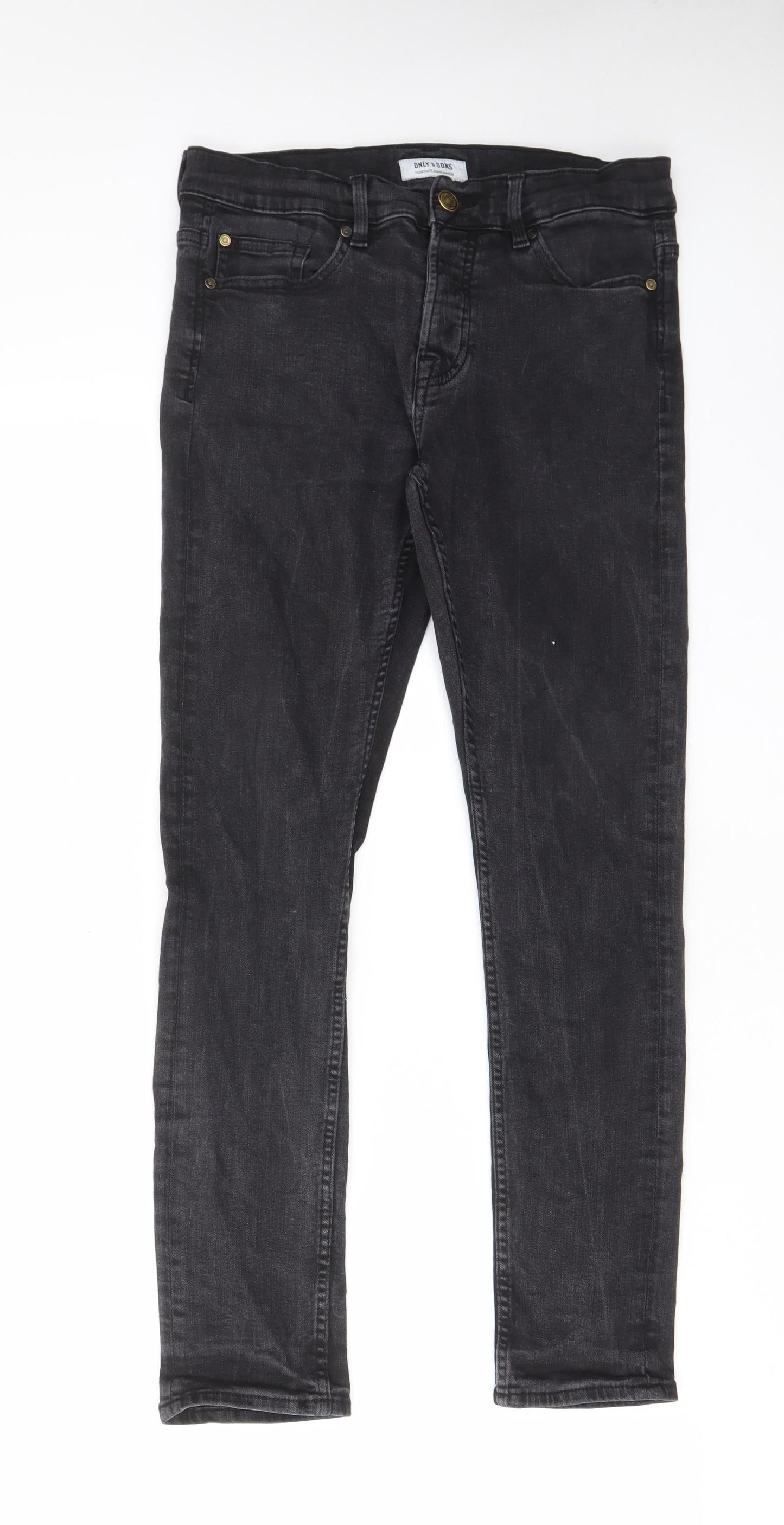Mens UK Size 30 in ONLY & SONS Regular Fit Skinny Black Jeans