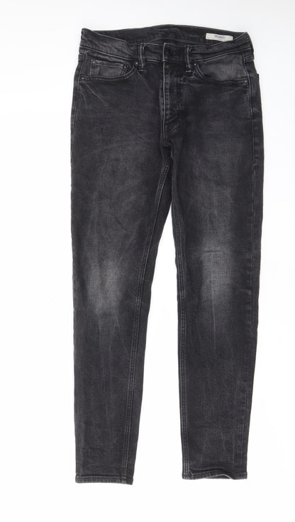 Marks and Spencer Mens Black Cotton Skinny Jeans Size 30 in L29 in Regular Zip - Pockets, Belt Loops