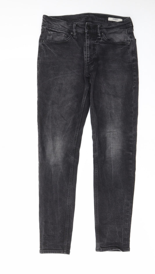 Marks and Spencer Mens Black Cotton Skinny Jeans Size 30 in L29 in Regular Zip - Pockets, Belt Loops