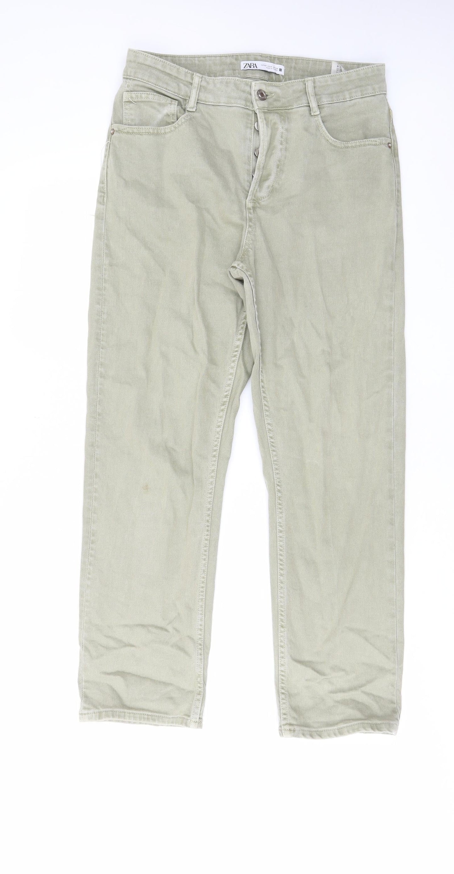 Zara Womens Red Cotton Straight Jeans Size 12 L29 in Regular Button - Pockets, Belt Loops