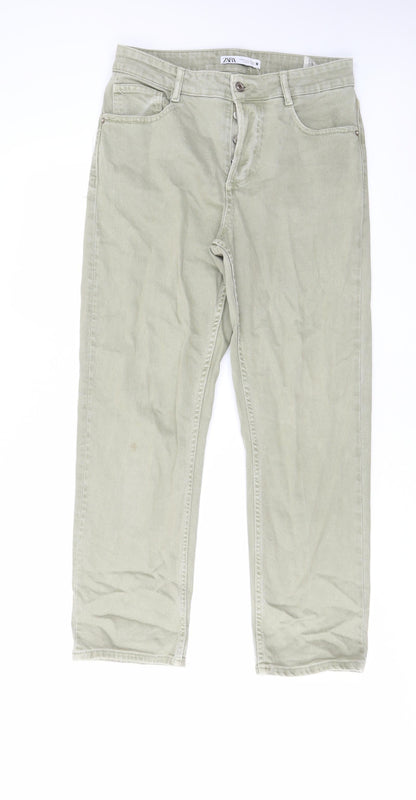 Zara Womens Red Cotton Straight Jeans Size 12 L29 in Regular Button - Pockets, Belt Loops