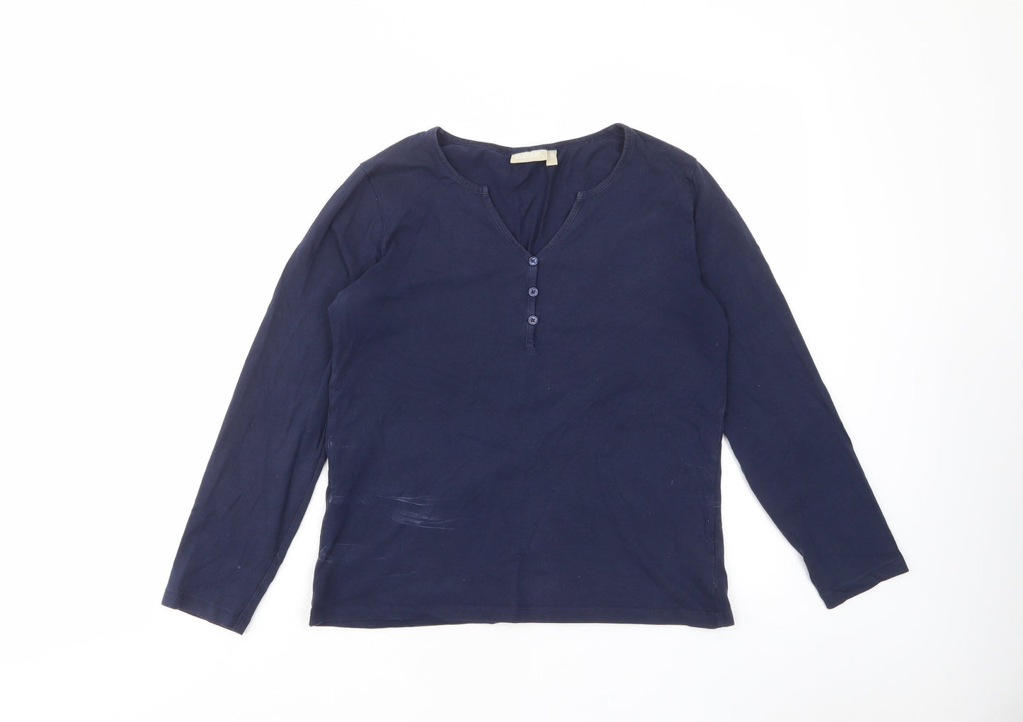 Avenue Womens Blue Cotton Basic T-Shirt Size M V-Neck - Buttons