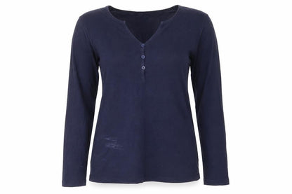 Avenue Womens Blue Cotton Basic T-Shirt Size M V-Neck - Buttons