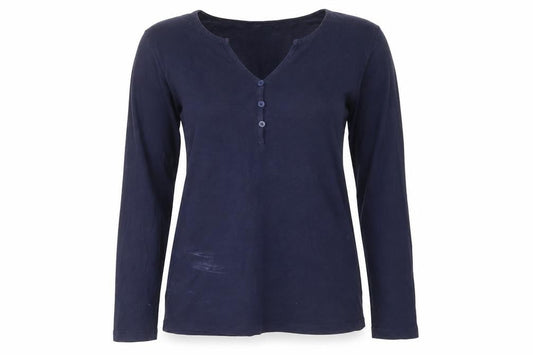 Avenue Womens Blue Cotton Basic T-Shirt Size M V-Neck - Buttons