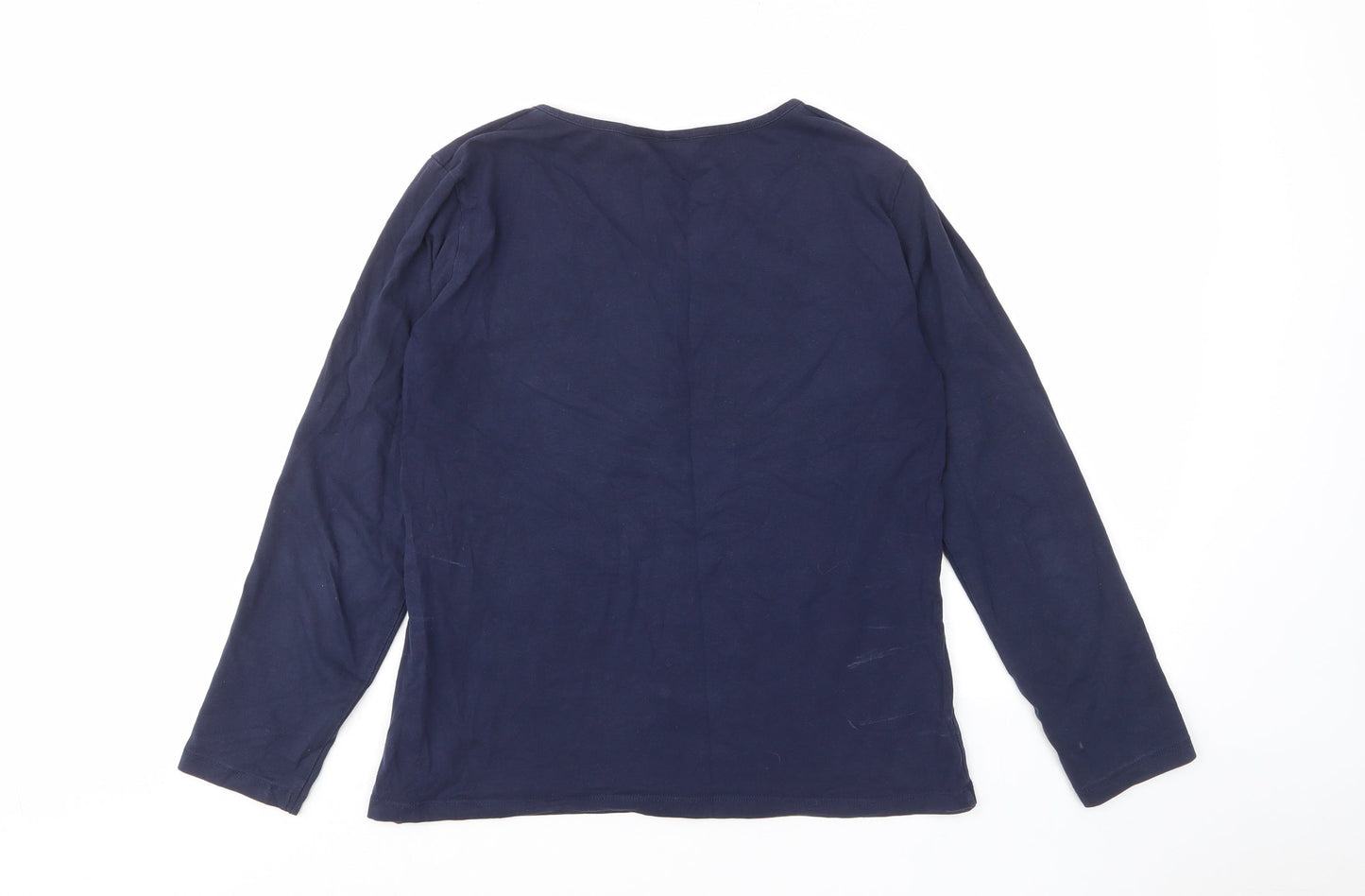 Avenue Womens Blue Cotton Basic T-Shirt Size M V-Neck - Buttons