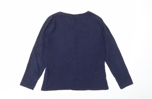 Avenue Womens Blue Cotton Basic T-Shirt Size M V-Neck - Buttons