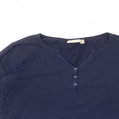 Avenue Womens Blue Cotton Basic T-Shirt Size M V-Neck - Buttons