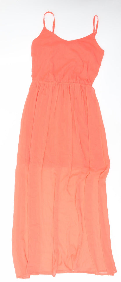 Pull&Bear Womens Pink Polyester A-Line Size L V-Neck Pullover - Pleated