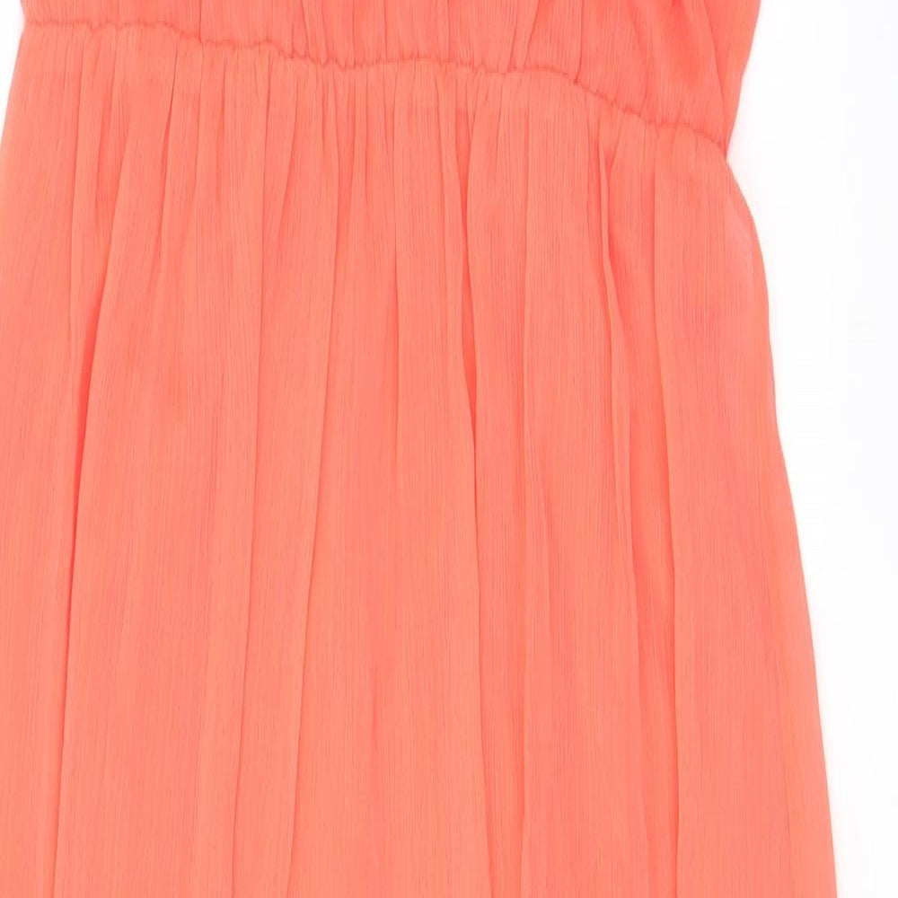 Pull&Bear Womens Pink Polyester A-Line Size L V-Neck Pullover - Pleated