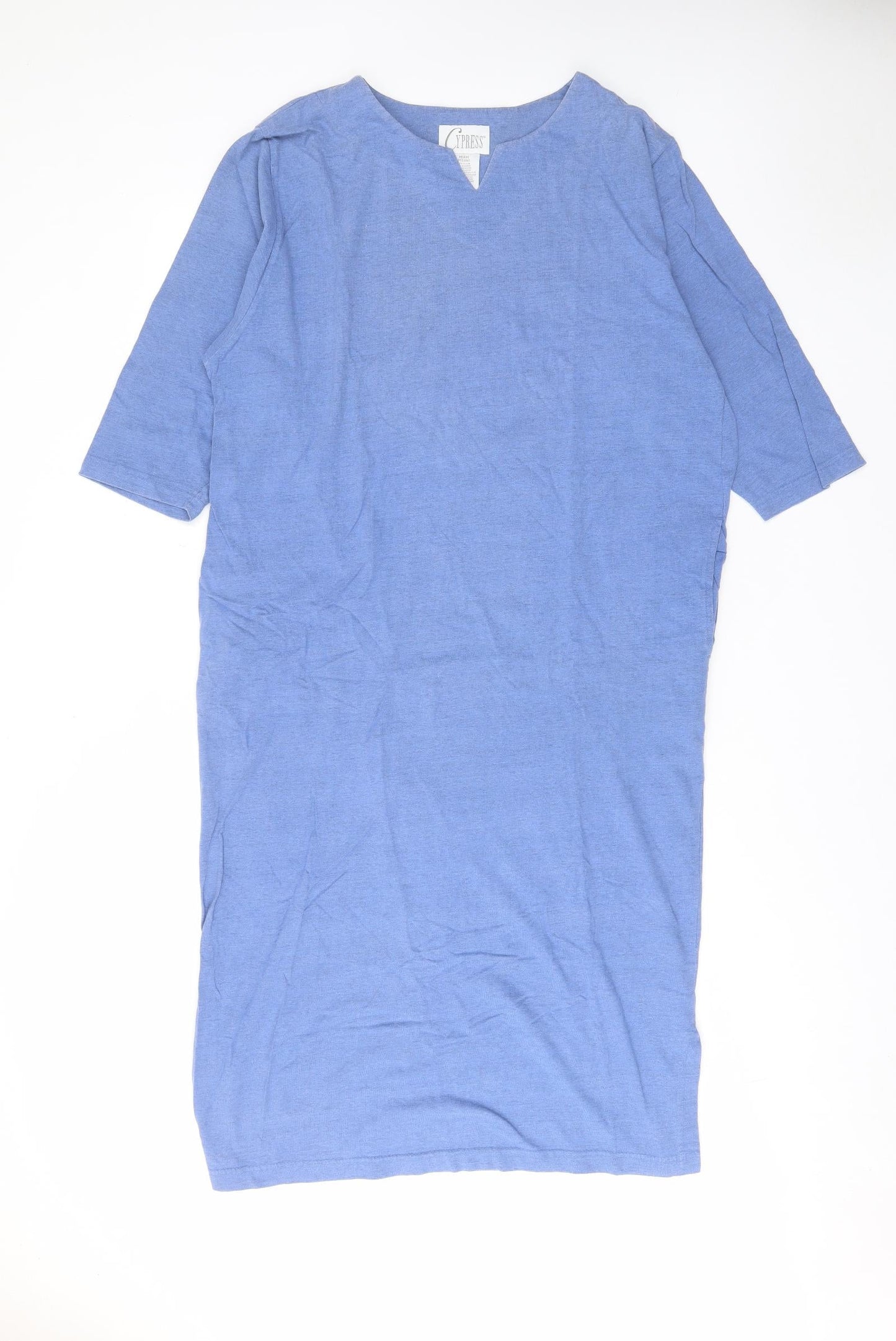 Cypress Womens Blue Cotton A-Line Size M V-Neck Pullover - Pockets