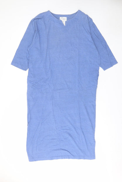 Cypress Womens Blue Cotton A-Line Size M V-Neck Pullover - Pockets