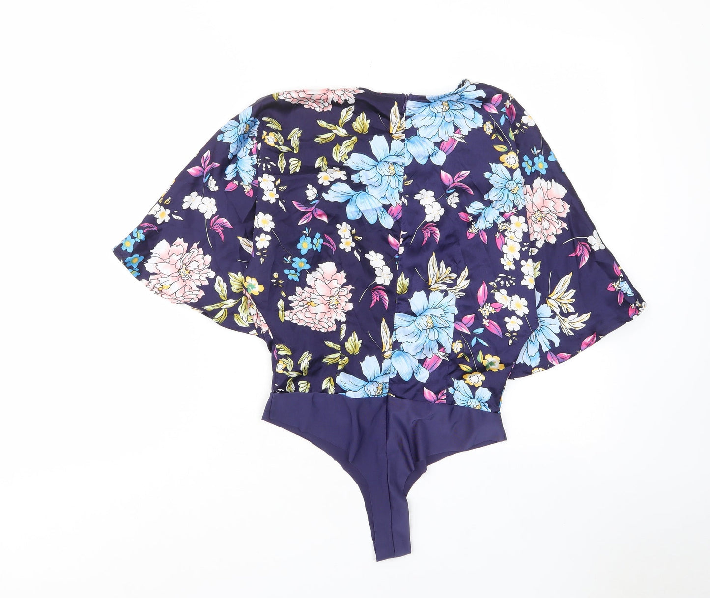 NAANAA Womens Blue Floral Polyester Bodysuit One-Piece Size 10 Zip