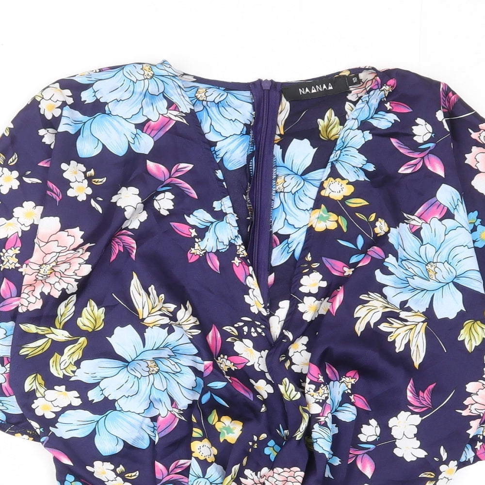 NAANAA Womens Blue Floral Polyester Bodysuit One-Piece Size 10 Zip